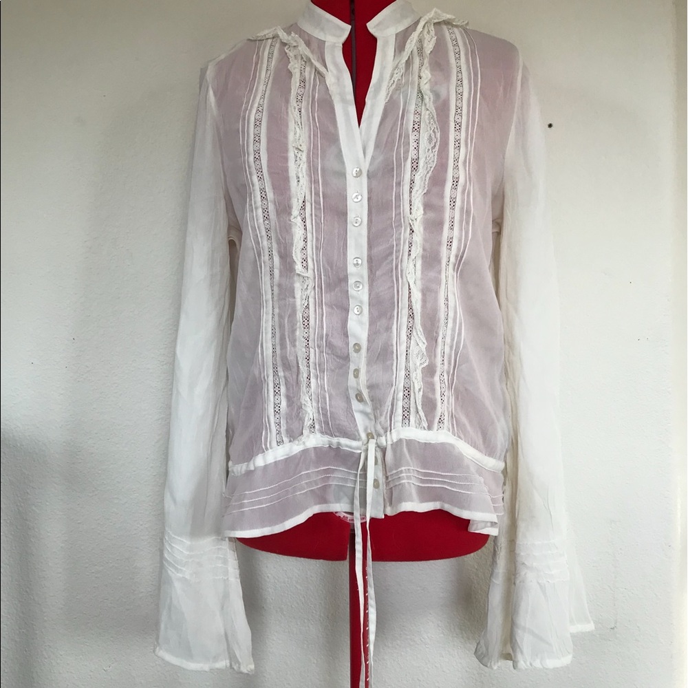 White sheer button down shirt